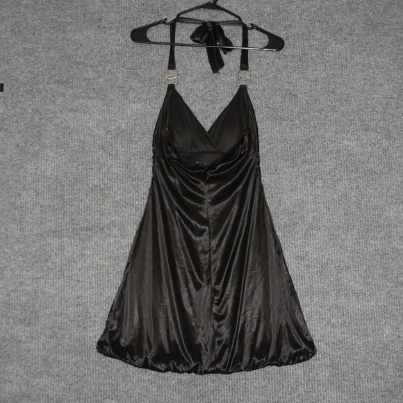 Trixxi Women's Black Halter Dress Rhinestone Rings Gathered Waist A Line Size S - Picture 3 of 4